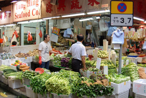 Colorful clothing stalls at Jardine's Crescent market